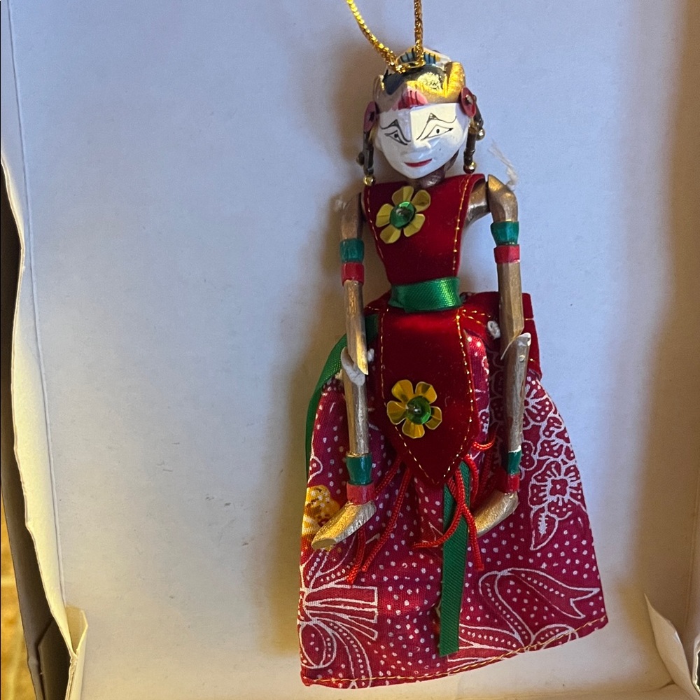 vintage Indonesian Wayang Golek rod puppet ornament.
